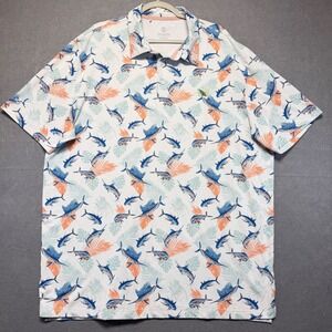 Scales Gear Mens 2XL Fishing Polo Shirt White Tropical Marlin Mahi Mahi Print